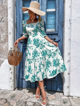 Outzidr - White Summer Printed Dress