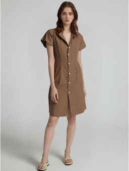 Outzidr - Brown Shirt Dress