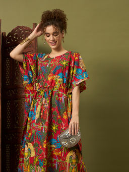 SEPHANI - Red Printed Regular Fit Kaftan Dress