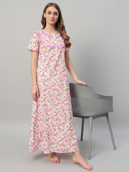 SEPHANI - Pink Printed Regular Fit Nighty