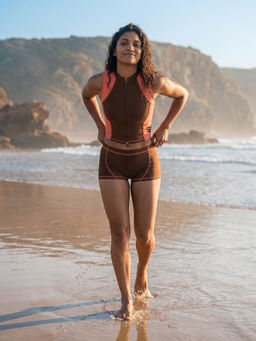 Trove Label - Brown Colorblock Slim Fit Top and Shorts