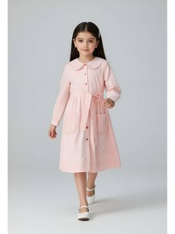 Bella Moda - Cotton Full Sleeves Checks with Front Tussel Dress-Orange