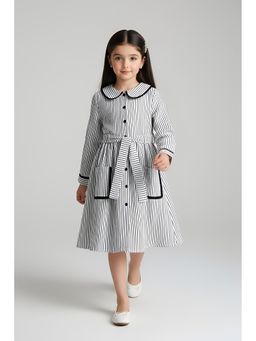 Bella Moda - Cotton Full Sleeves Front Pockets Dress-Black