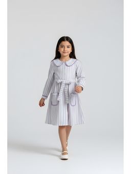 Bella Moda - Cotton Full Sleeves Front Pockets Dress-Purple