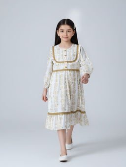 Bella Moda - Cotton Full Sleeves Lace Applique Dress-Brown