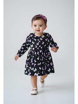 Bella Moda - Cotton Full Sleeves Printed Dress-Black