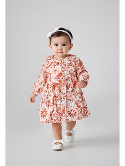 Bella Moda - Cotton Full Sleeves Printed Dress-Orange