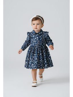 Bella Moda - Cotton Ruffled Dress-Navy Blue