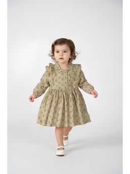 Bella Moda - Cotton Ruffled Dress-Olive