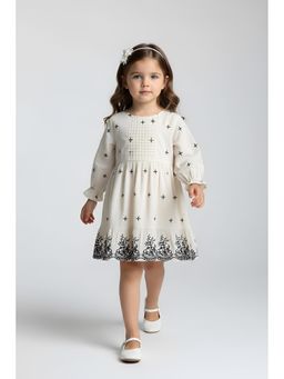 Bella Moda - Cotton Full Sleeves Embroidered Dress-Beige