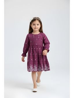 Bella Moda - Cotton Full Sleeves Embroidered Dress-Wine