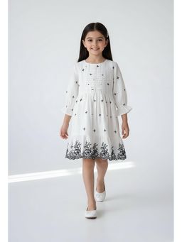 Bella Moda - Cotton Full Sleeves Embroidered Dress-Cream