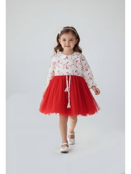 Bella Moda - Net Full Sleeves Embroidered Party Dress-Red