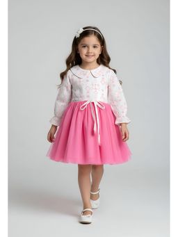 Bella Moda - Net Full Sleeves Embroidered Party Dress-Pink