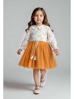 Bella Moda - Net Full Sleeves Embroidered Party Dress-Mustard