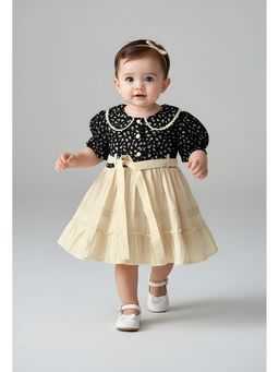 Bella Moda - Cotton Puff Sleeves Dress and Belt with Teddy Bear-Black