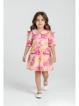 Bella Moda - Cotton Three Fourth SleevesFront Pockets Printed Dress-Pink