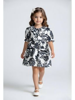 Bella Moda - Cotton Half Sleeves Front Pockets Printed Dress-White