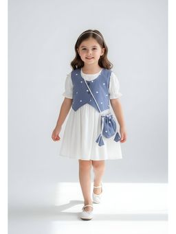 Bella Moda - Cotton Half Dress with Sling Bag and Waistcoat-White