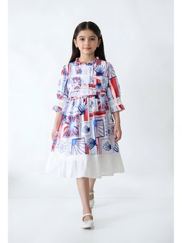 Bella Moda - Cotton Full Sleeves Aal Over Lace Applique Printed Dress- Multi-Color