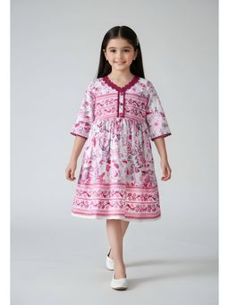 Bella Moda - Cotton Fit and Flare Printed Dress-Pink