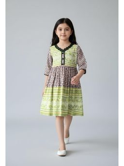 Bella Moda - Cotton Fit and Flare Printed Dress-Green