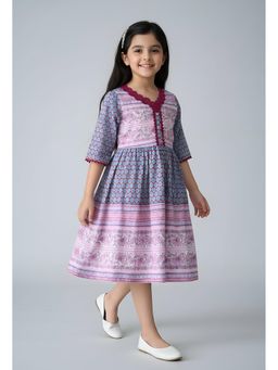 Bella Moda - Cotton Fit and Flare Printed Dress- Multi-Color