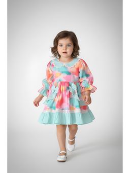 Bella Moda - Cotton Full Sleeves Frilled Design Printed Dress- Multi-Color