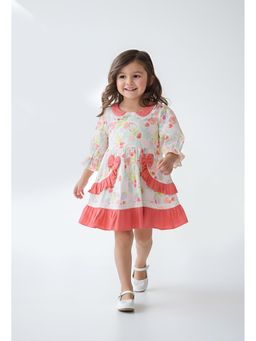 Bella Moda - Cotton Three Fourth SleevesFrilled Design Printed Dress-Red