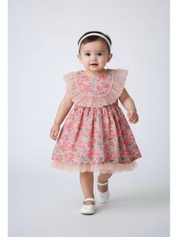 Bella Moda - Cotton Sleeveless Lace Detailing Dress-Red