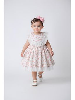 Bella Moda - Cotton Sleeveless Lace Detailing Dress-Peach