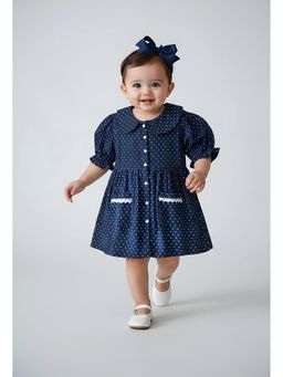Bella Moda - Cotton Front Open Dress-Navy Blue