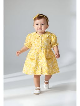 Bella Moda - Cotton Front Open Dress-Yellow