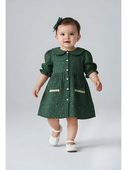Bella Moda - Cotton Front Open Dress-Green