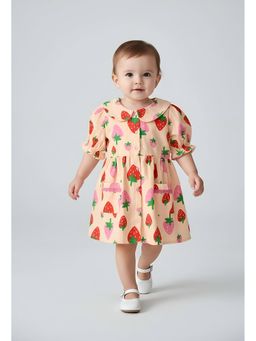 Bella Moda - Cotton Front Open Dress-Peach