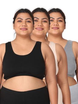 Adira - Women Multi-Color Cotton Solid Bras (Pack of 3)