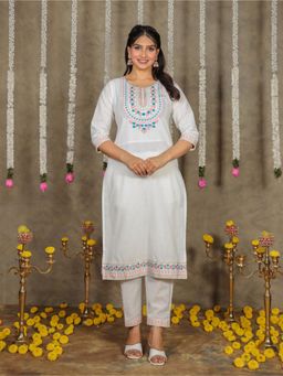 ARAMYA - Linen Cotton Straight Solid Kurta for Women (Set of 2)