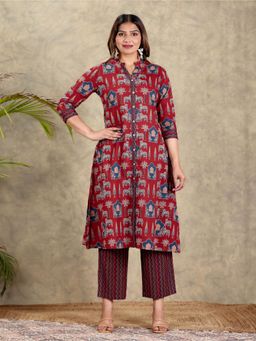 ARAMYA - Soft Cotton A-Line Abstract Print Kurta for Women (Set of 2)
