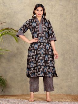 ARAMYA - Soft Cotton Straight Abstract Print Kurta for Women (Set of 2)