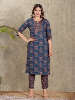 ARAMYA - Soft Cotton Straight Abstract Print Kurta for Women (Set of 2)