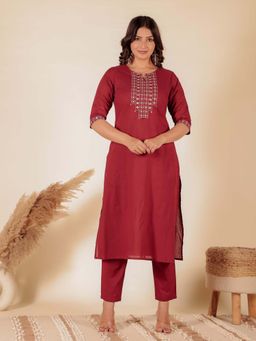ARAMYA - Soft Cotton A-Line Solid Kurta for Women (Set of 2)