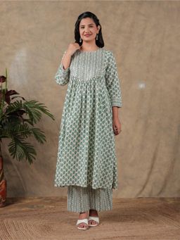 ARAMYA - Soft Cotton A-Line Butti Print Kurta for Women (Set of 2)