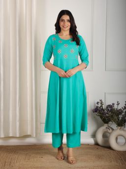 ARAMYA - Linen Cotton Anarkali Solid Kurta for Women (Set of 2)