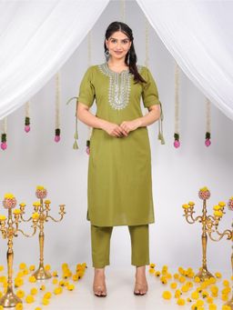 ARAMYA - Soft Cotton Straight Solid Kurta for Women (Set of 2)
