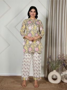 ARAMYA - Soft Cotton Straight Floral Print Kurta for Women (Set of 2)