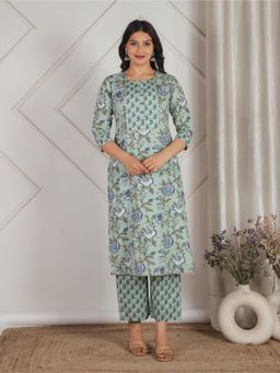 ARAMYA - Soft Cotton Straight Floral Print Kurta for Women (Set of 2)