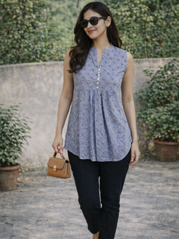 Lative Colours Of Fashion - Women's Cotton Floral Blue Top