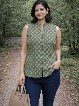 Lative Colours Of Fashion - Women's Cotton Paisley Olive Top
