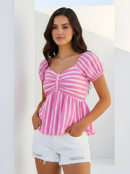 Dora Dori - Women's Cotton Stripes Pink Top