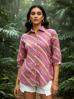 Dora Dori - Women's Cotton Collar Side Tie Up Detail Shirt